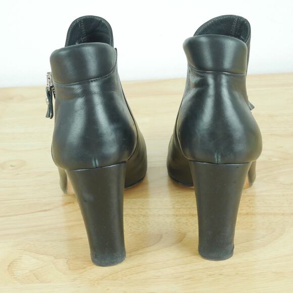 Stuart Weitzman Size 10 Ankle Boot Peep Toe Side Zip Black Bootie Leather Heels - Picture 10 of 14